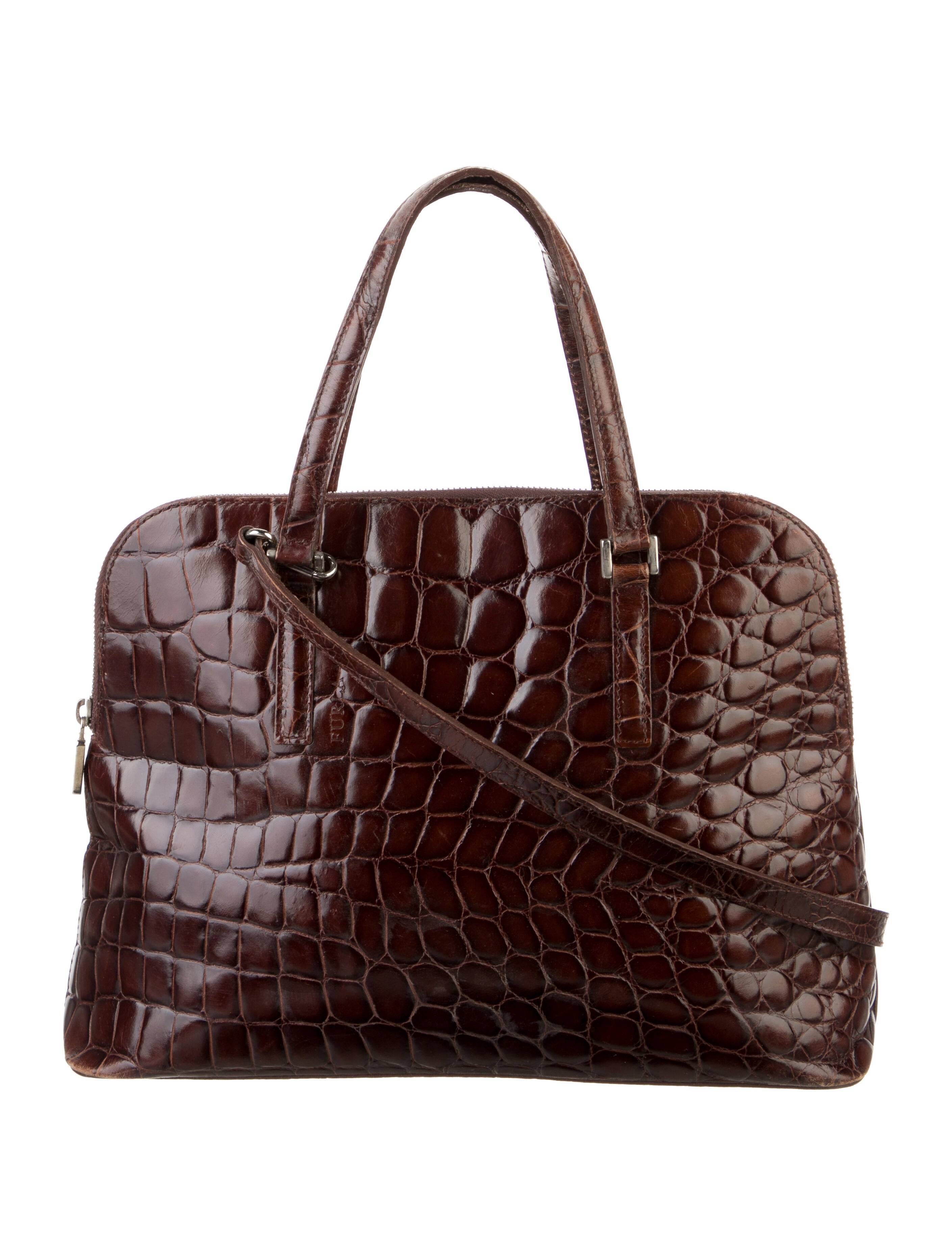 Furla Embossed Leather Handle Bag Brown Handle Bags, Handbags
