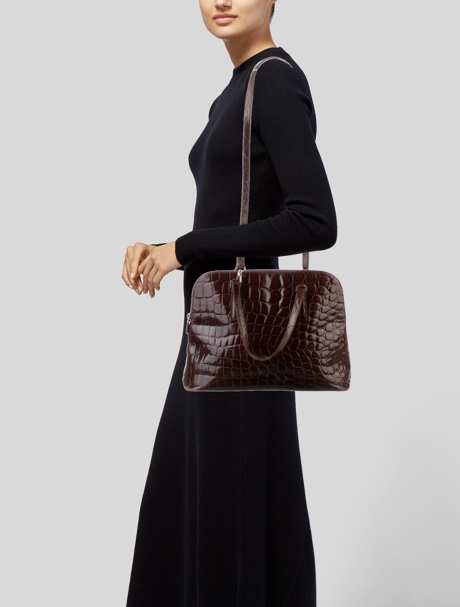 Furla Embossed Leather Handle Bag Brown Handle Bags, Handbags