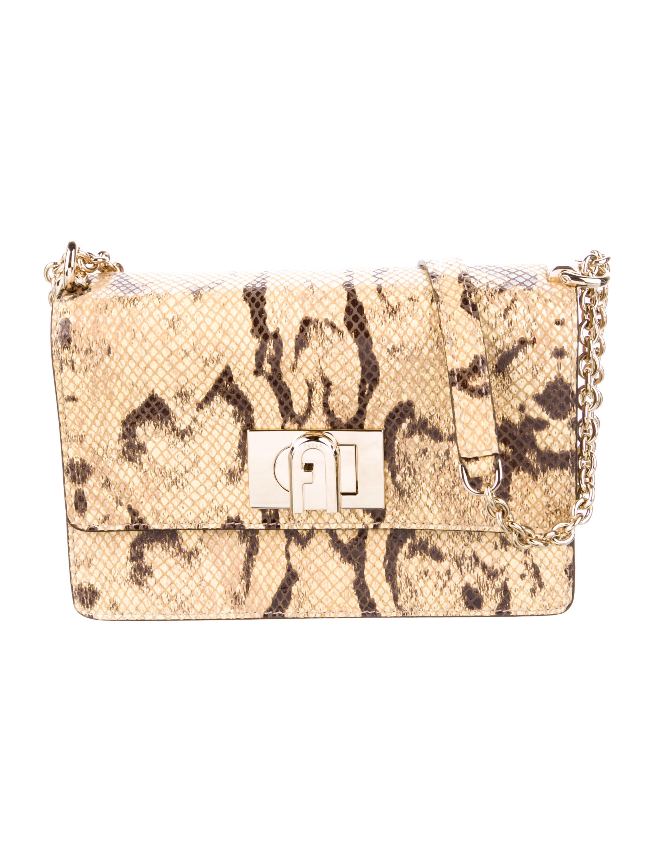 Furla Embossed ChainLink Crossbody Bag Gold Crossbody Bags, Handbags