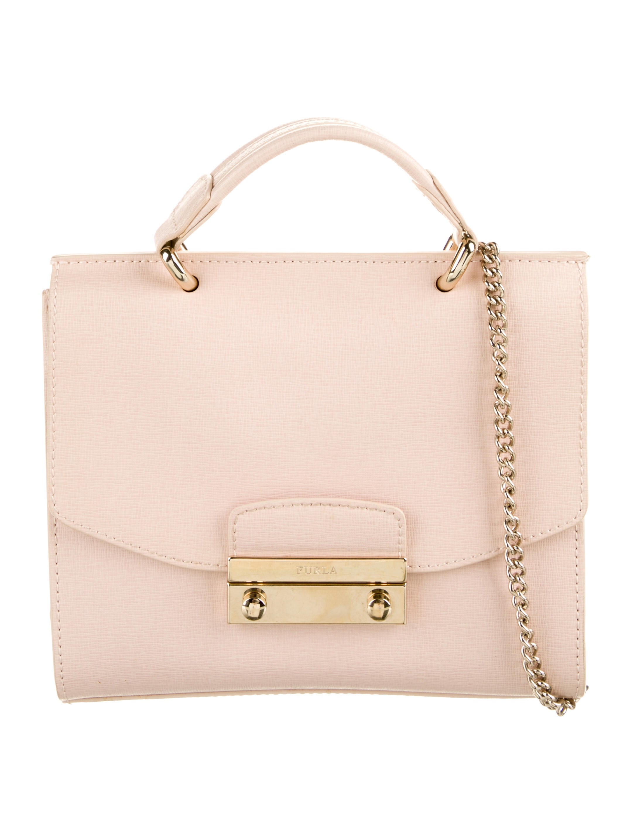 Furla Push Lock Leather Crossbody Pink Crossbody Bags, Handbags
