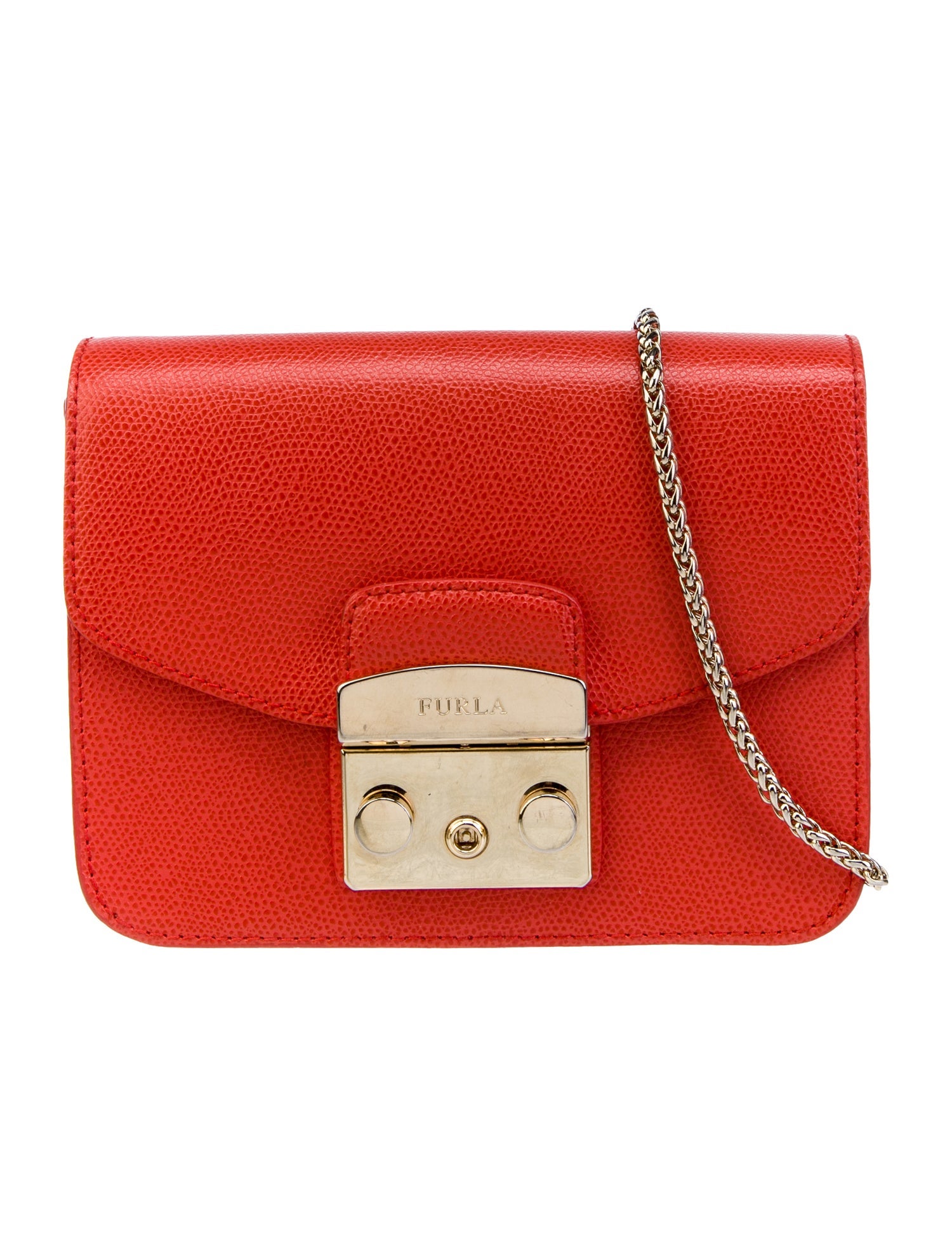 Furla Leather ChainLink Crossbody Bag Orange Crossbody Bags