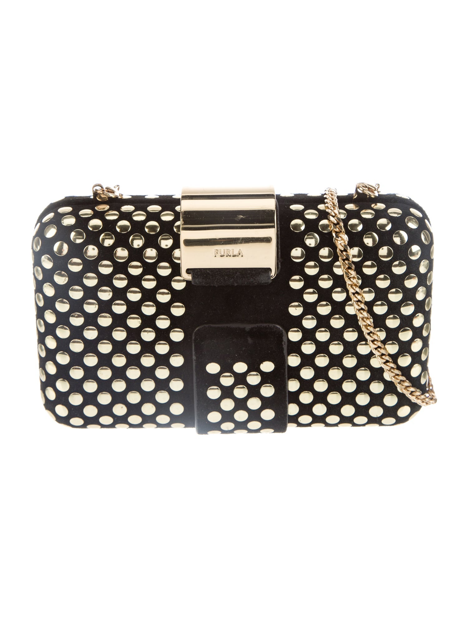 Furla Suede Clutch Black Evening Bags, Handbags WFU36444 The RealReal