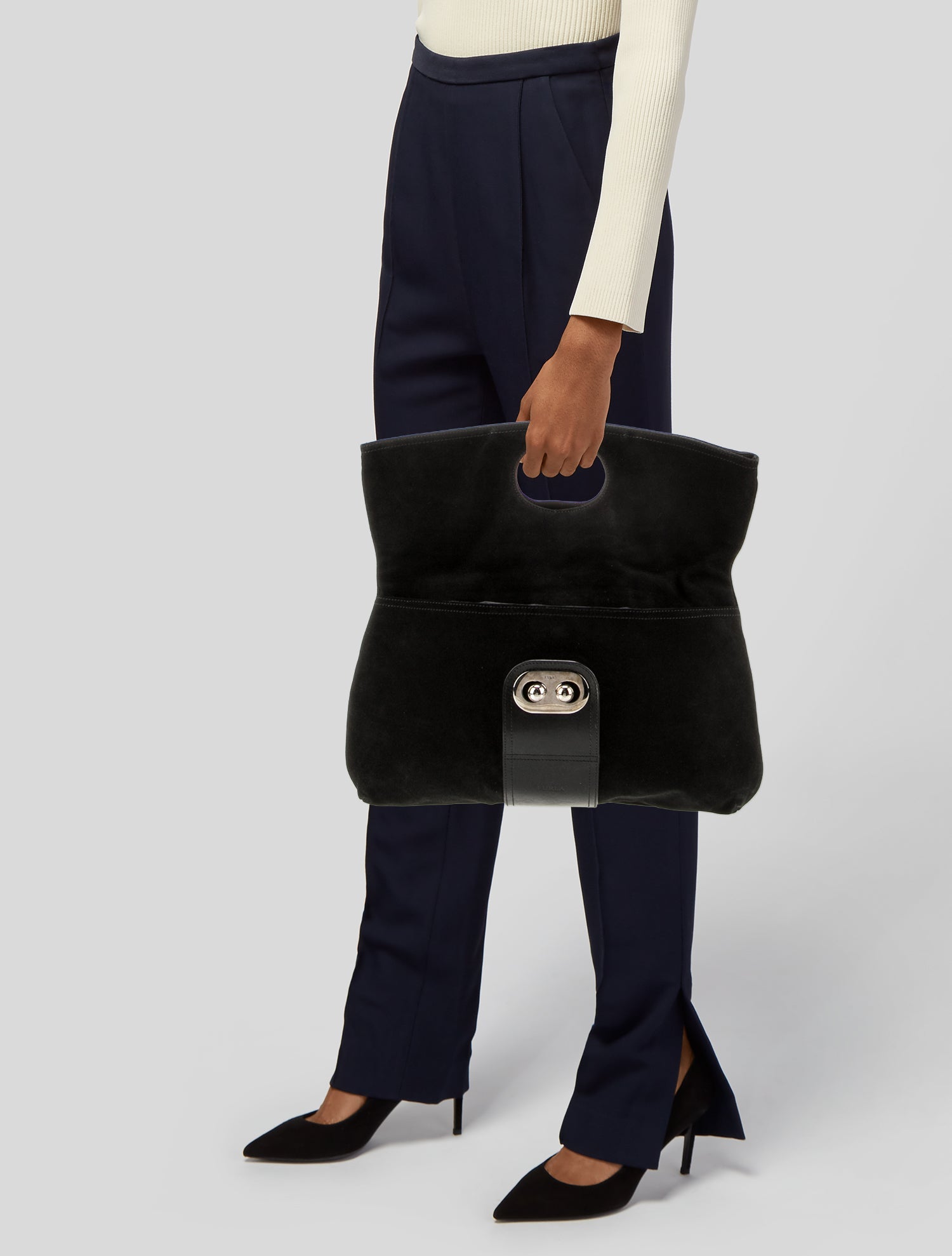 Furla Suede Top Handle Bag