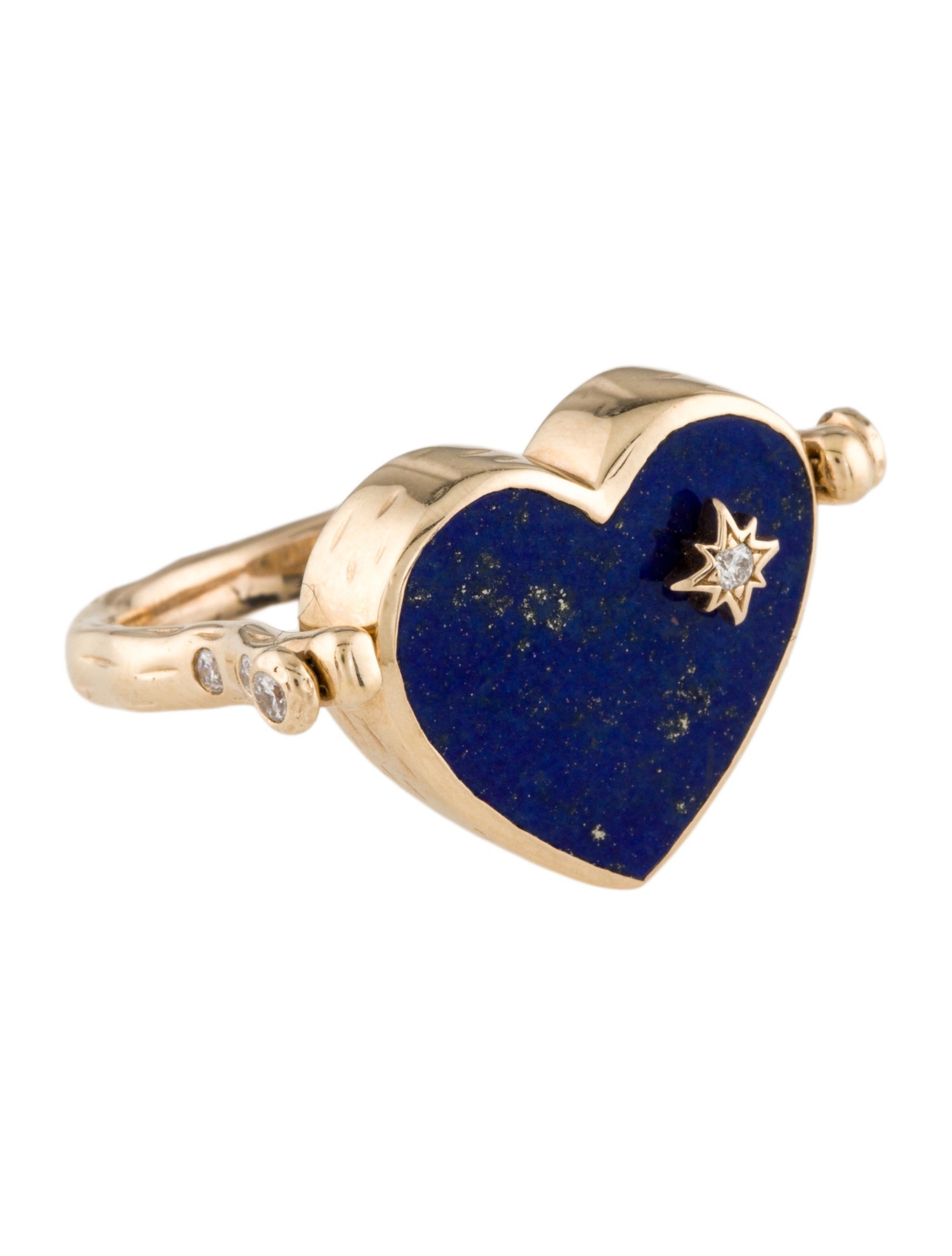 Three Stories 14K Diamond & Lapis Love Explosion Heart Flip Ring