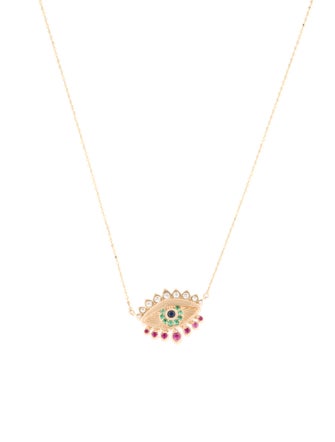 Three Stories 14K Multistone & Diamond Double Sided Evil Eye Necklace