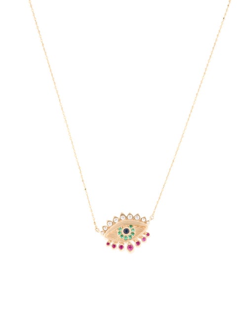 Three Stories 14K Multistone & Diamond Double Sided Evil Eye Necklace