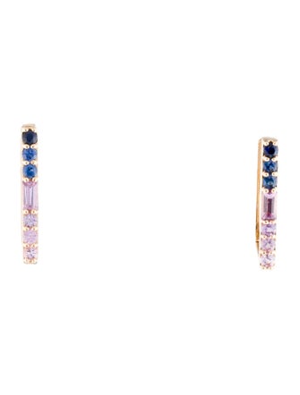 Three Stories 14K Sapphire & Diamond Two-Sided Rectangular Hoop Earrings