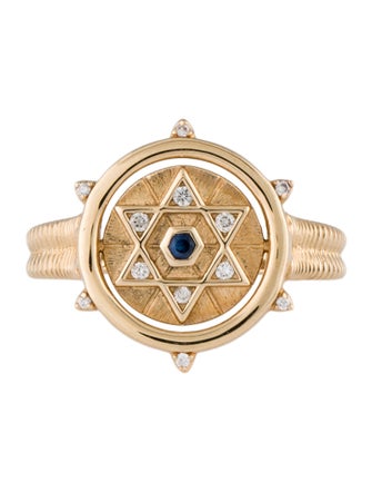 Three Stories 14K Hamsa and Star of David Double Sided Flip Ring