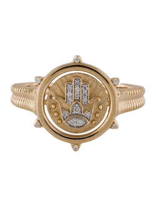 Three Stories 14K Sapphire & Diamond Hamsa & Star of David Double Sided Flip Ring