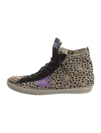 Golden Goose Ponyhair Animal Print Wedge Sneakers