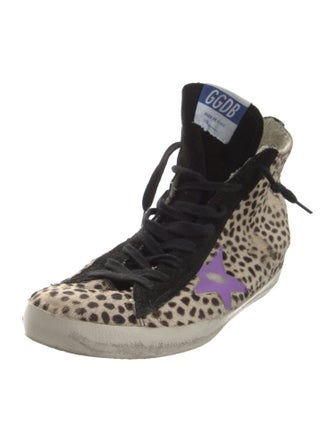 Golden Goose Ponyhair Animal Print Wedge Sneakers