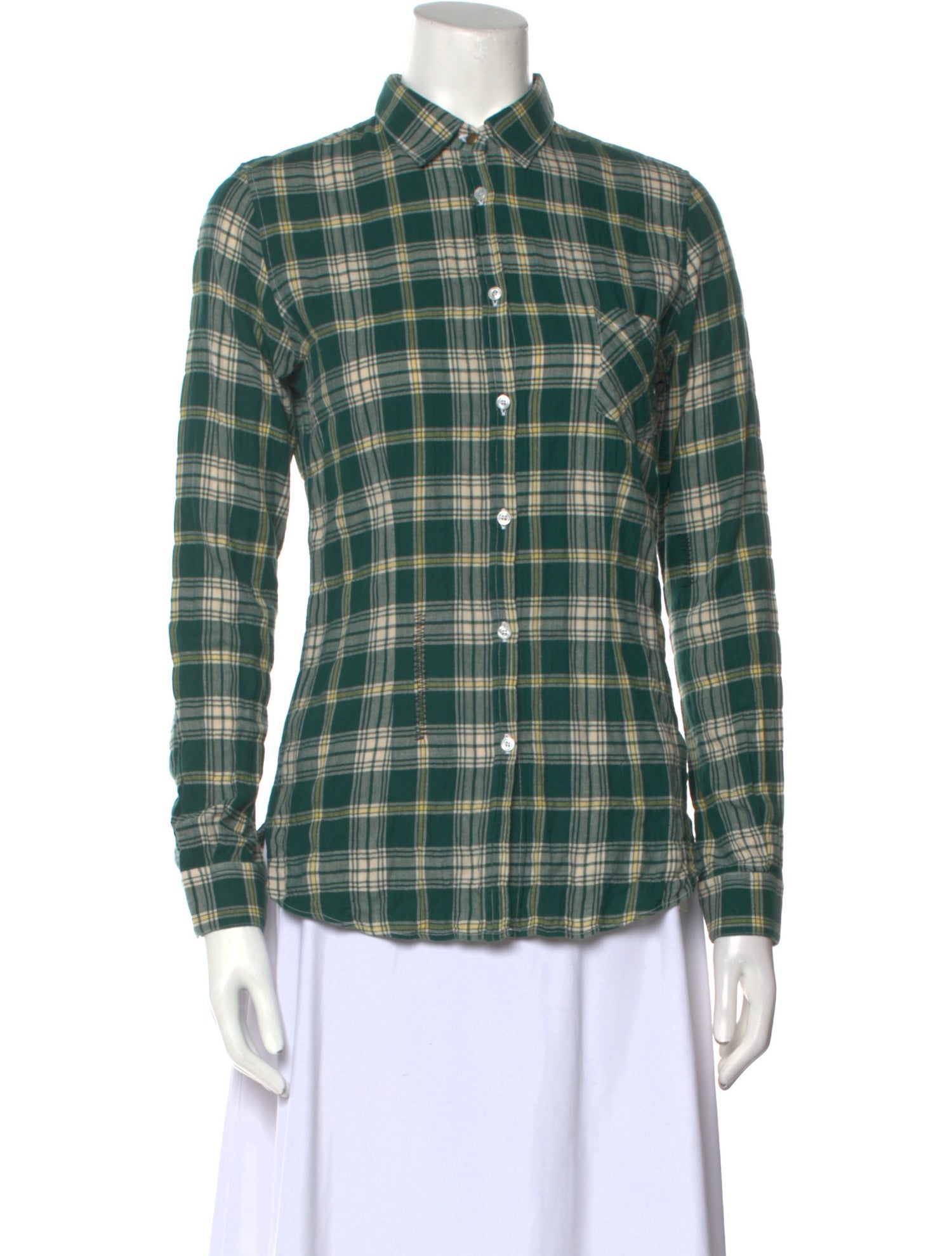 Golden Goose Plaid Print Long Sleeve Button-Up Top