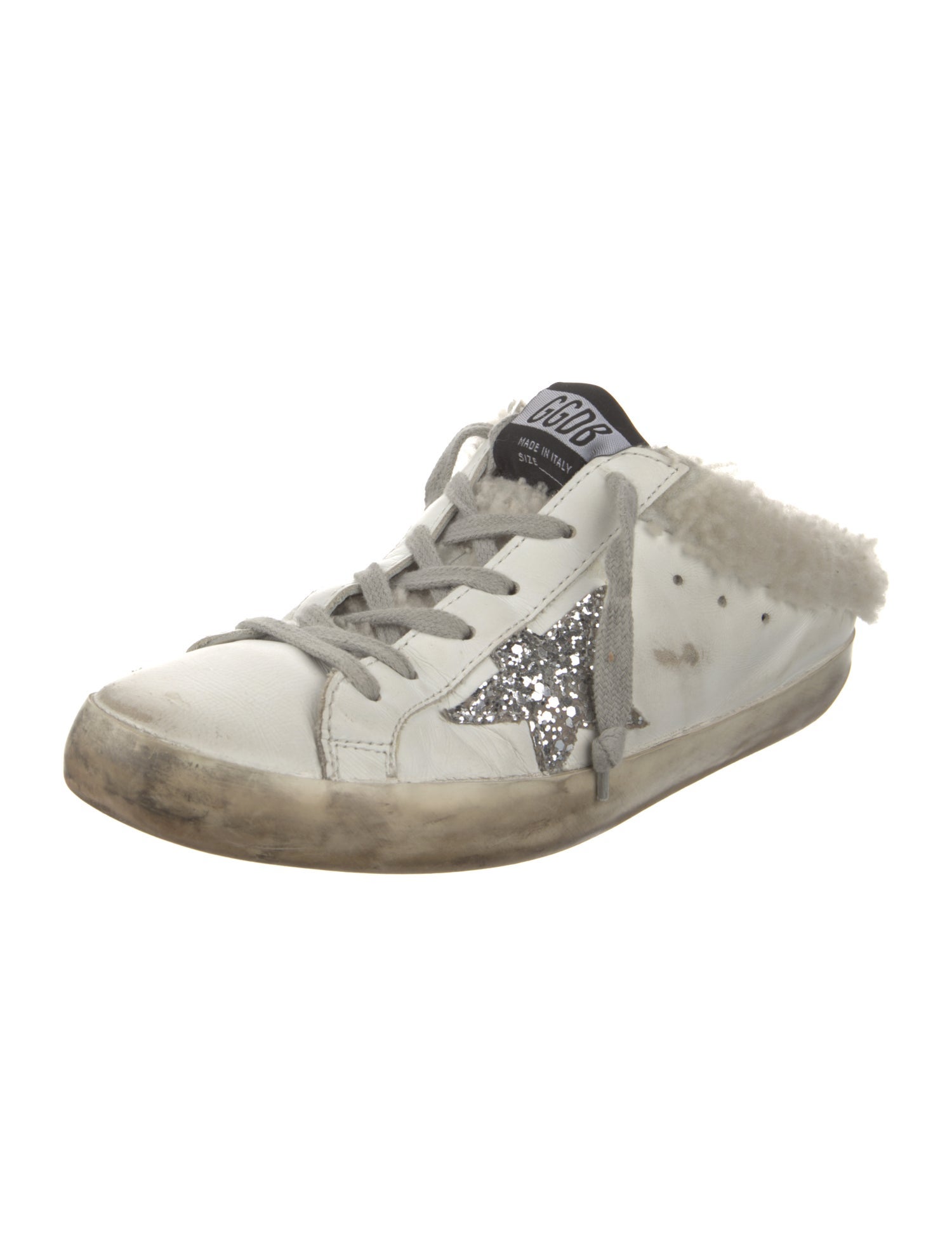 Golden Goose Leather Graphic Print Mules