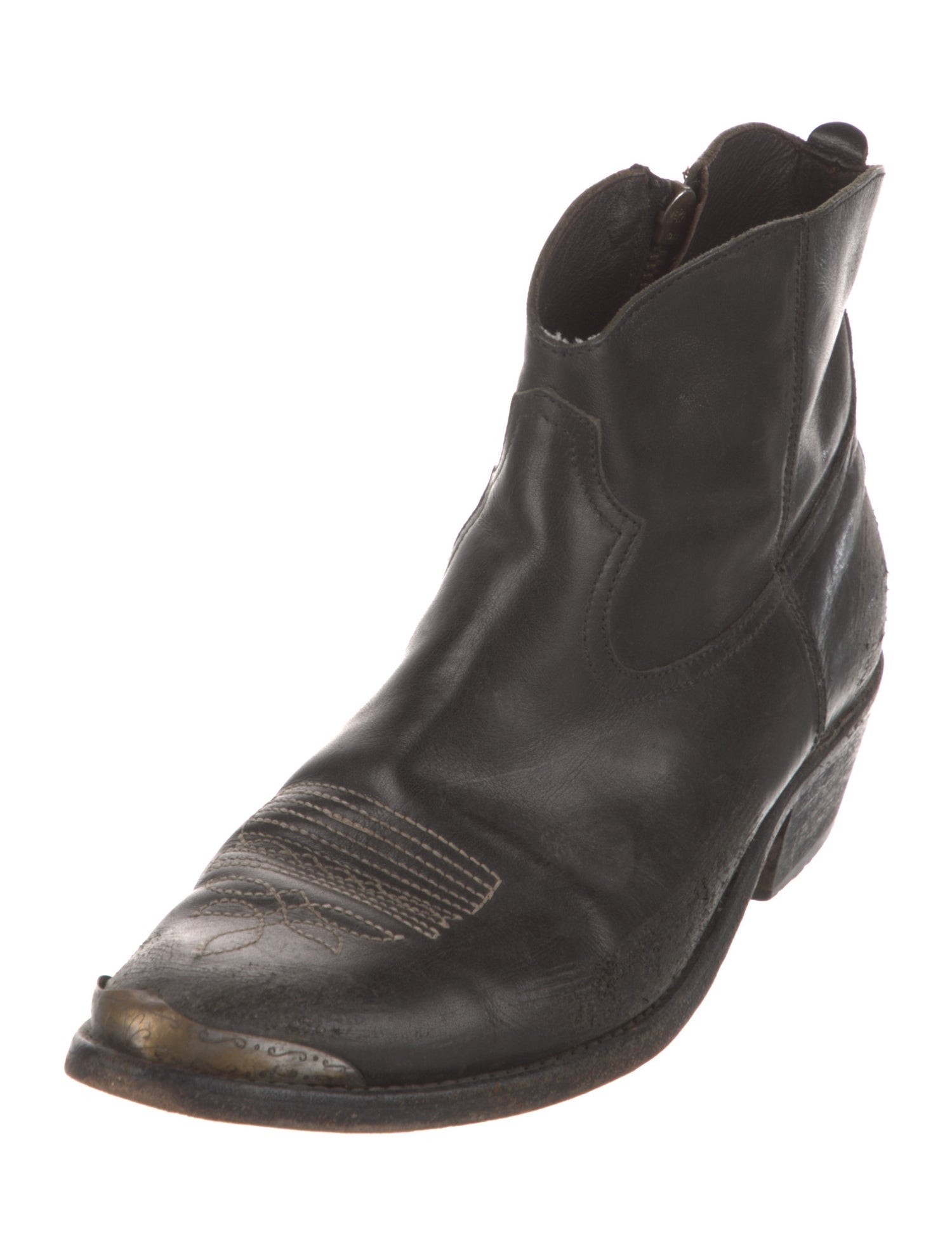 Golden Goose Leather Embroidered Accent Western Boots