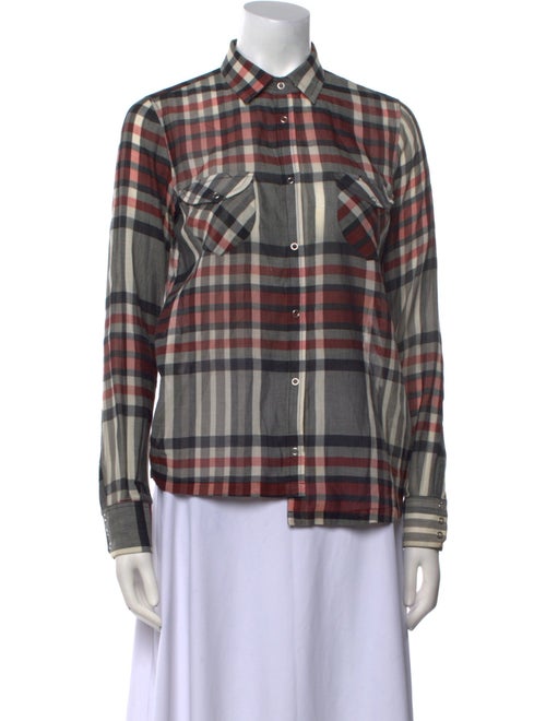 Golden Goose Plaid Print Long Sleeve Button-Up Top