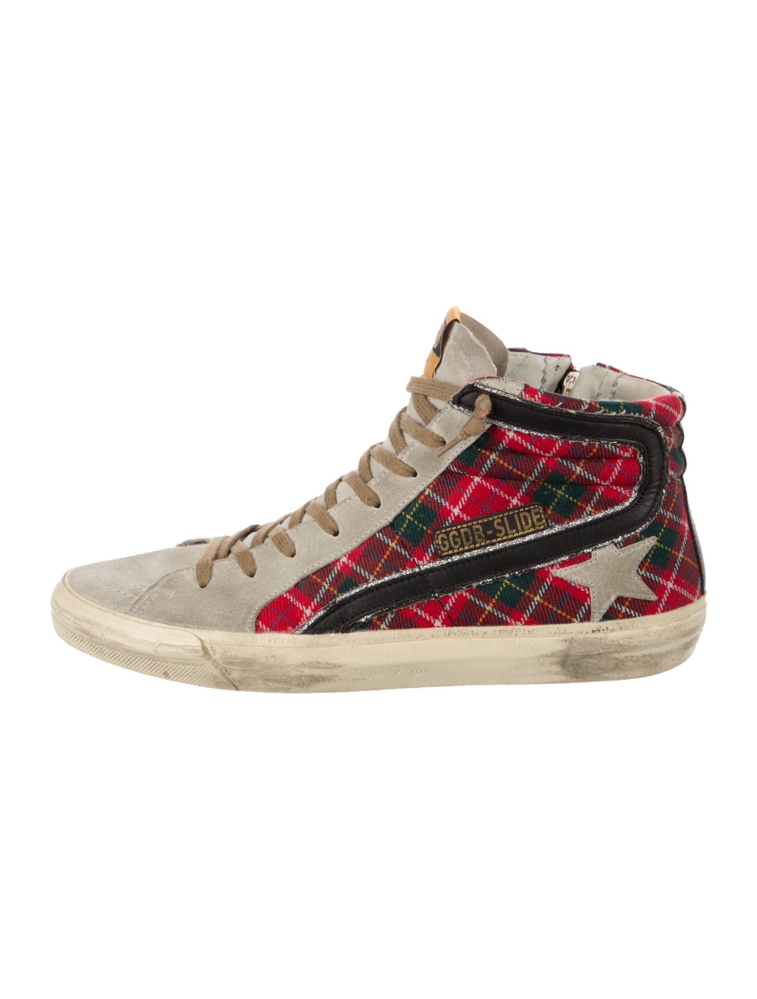 Golden Goose Canvas Plaid Print Wedge Sneakers