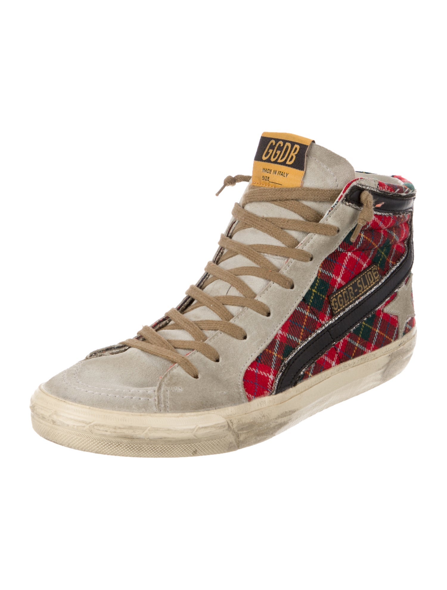 Golden Goose Canvas Plaid Print Wedge Sneakers