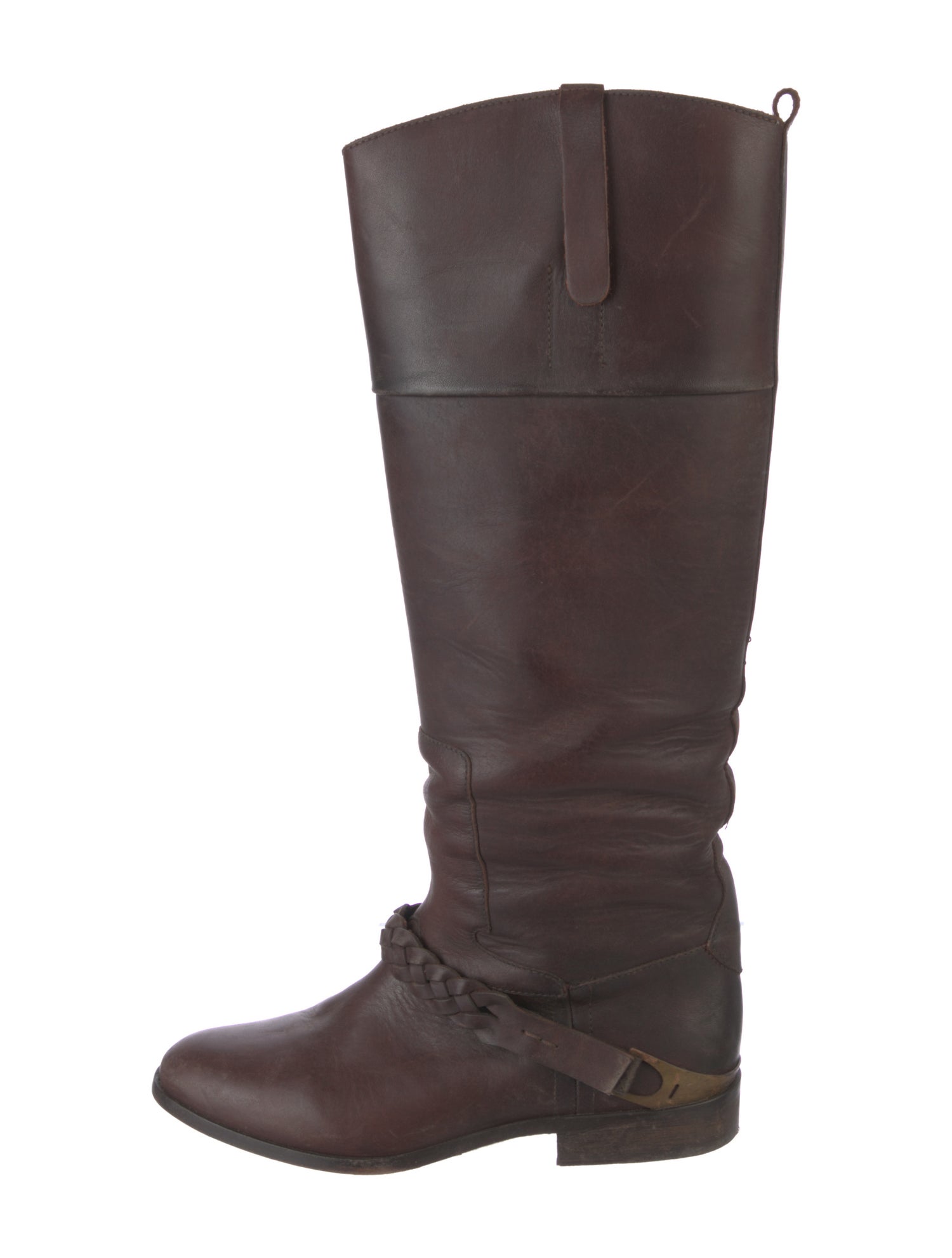 Golden Goose Leather Braided Accents Riding Boots
