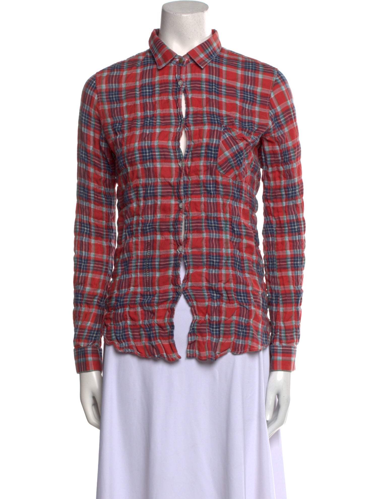 Golden Goose Plaid Print Long Sleeve Button-Up Top