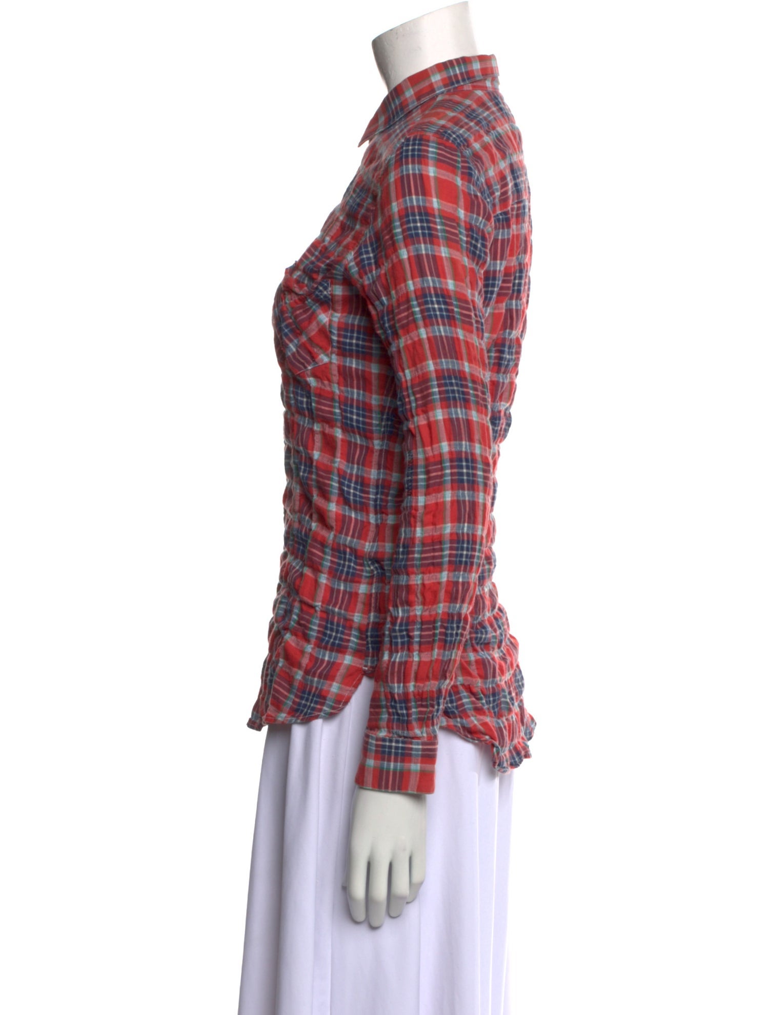 Golden Goose Plaid Print Long Sleeve Button-Up Top