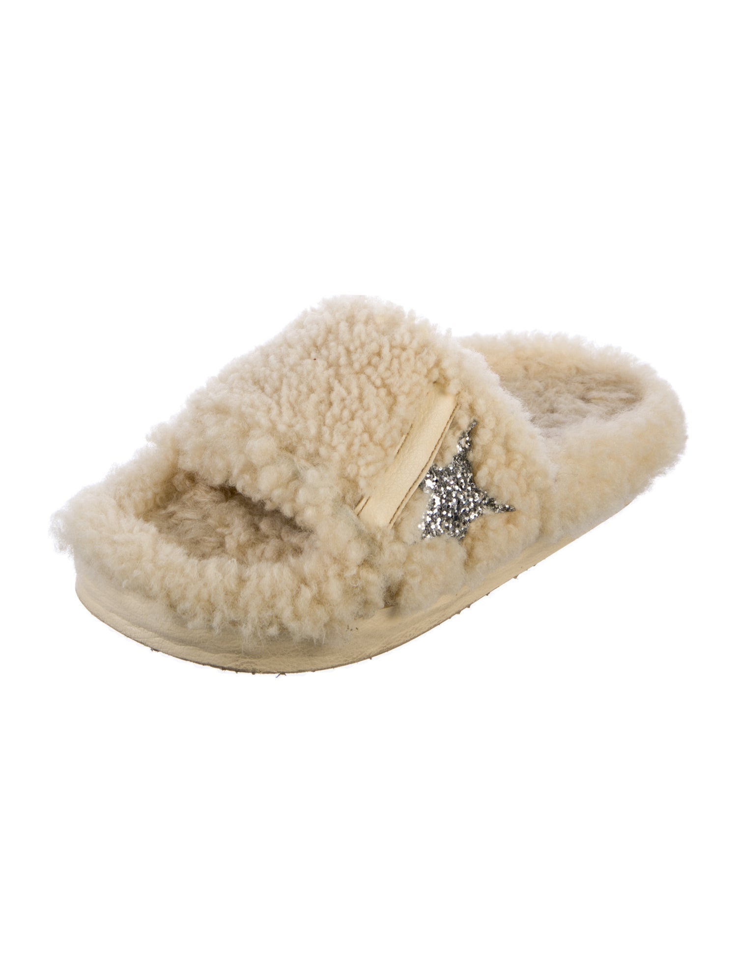 Golden Goose Shearling Glitter Accents Slides