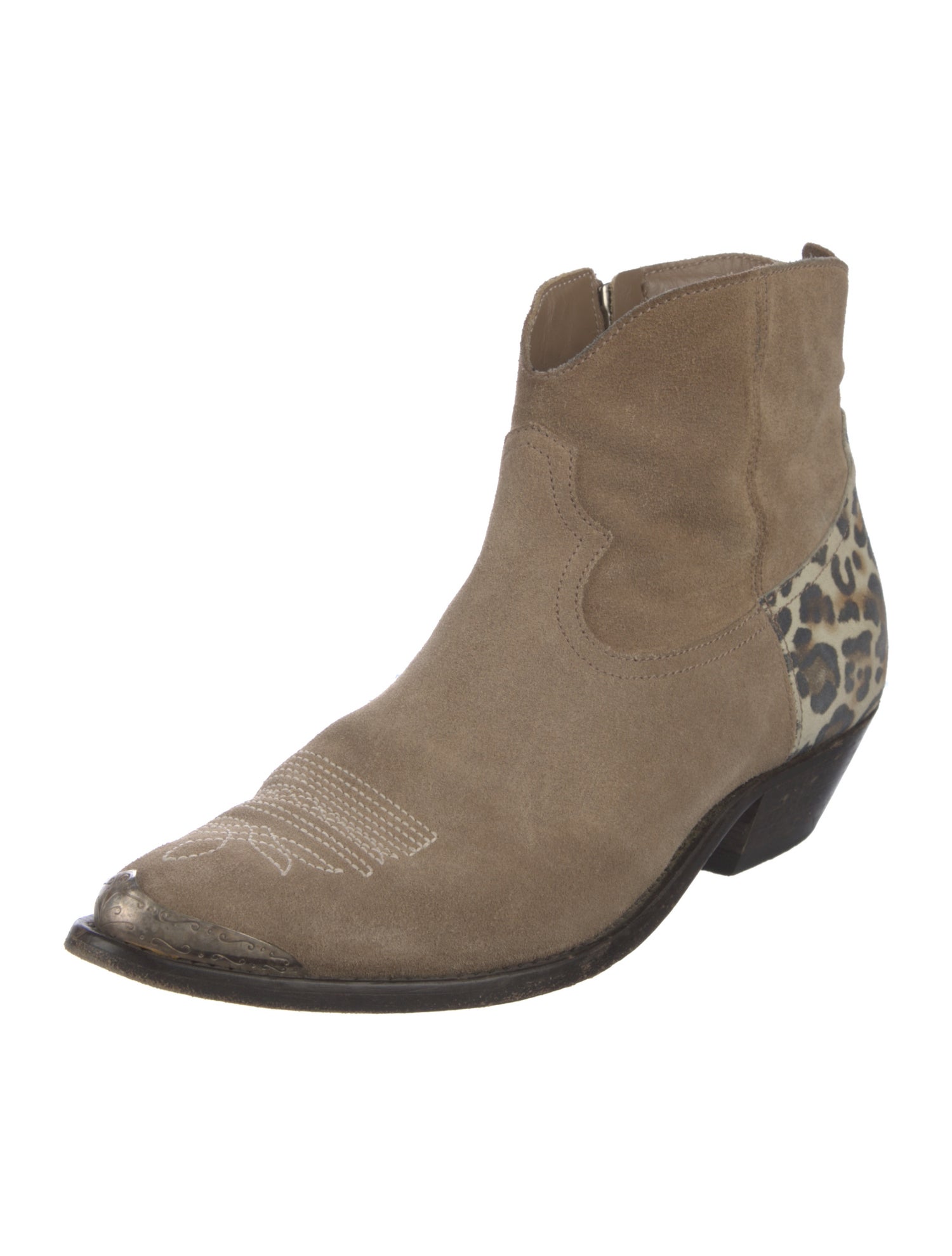 Golden Goose Suede Animal Print Western Boots