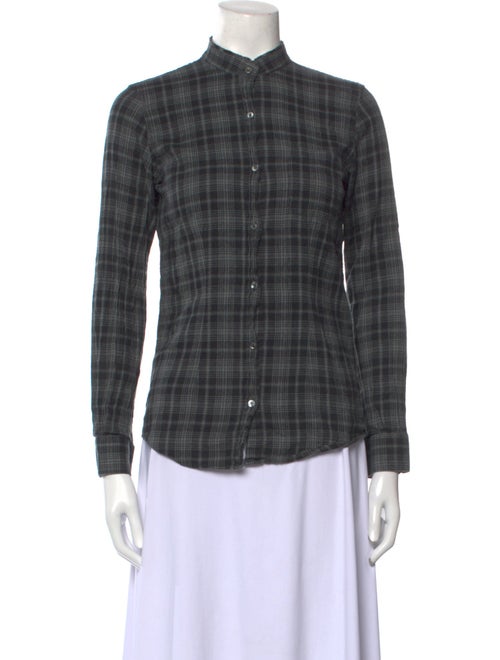 Golden Goose Plaid Print Mock Neck Button-Up Top