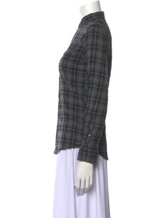 Golden Goose Plaid Print Mock Neck Button-Up Top