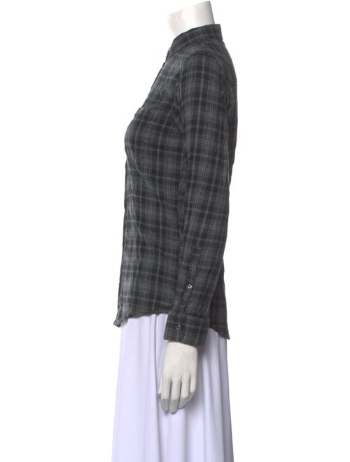 Golden Goose Plaid Print Mock Neck Button-Up Top