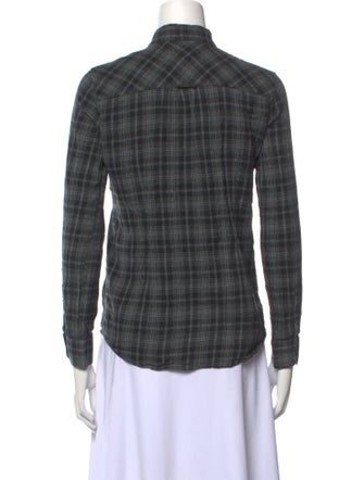 Golden Goose Plaid Print Mock Neck Button-Up Top