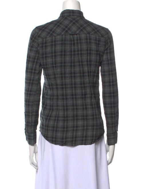 Golden Goose Plaid Print Mock Neck Button-Up Top