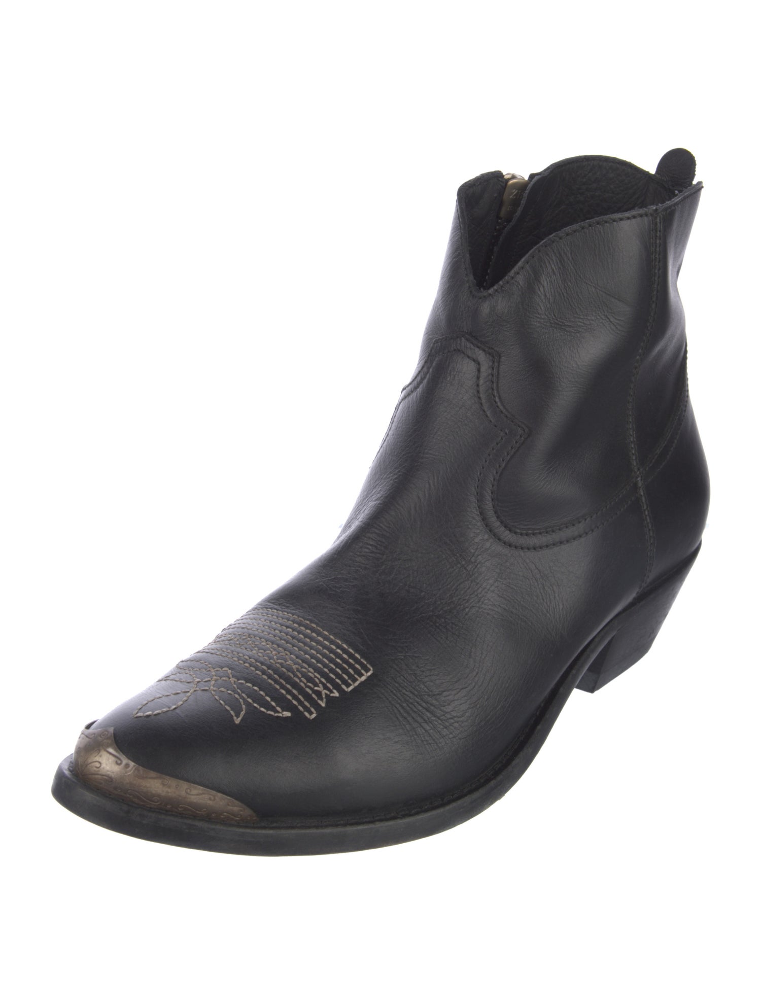 Golden Goose Leather Embroidered Accent Western Boots