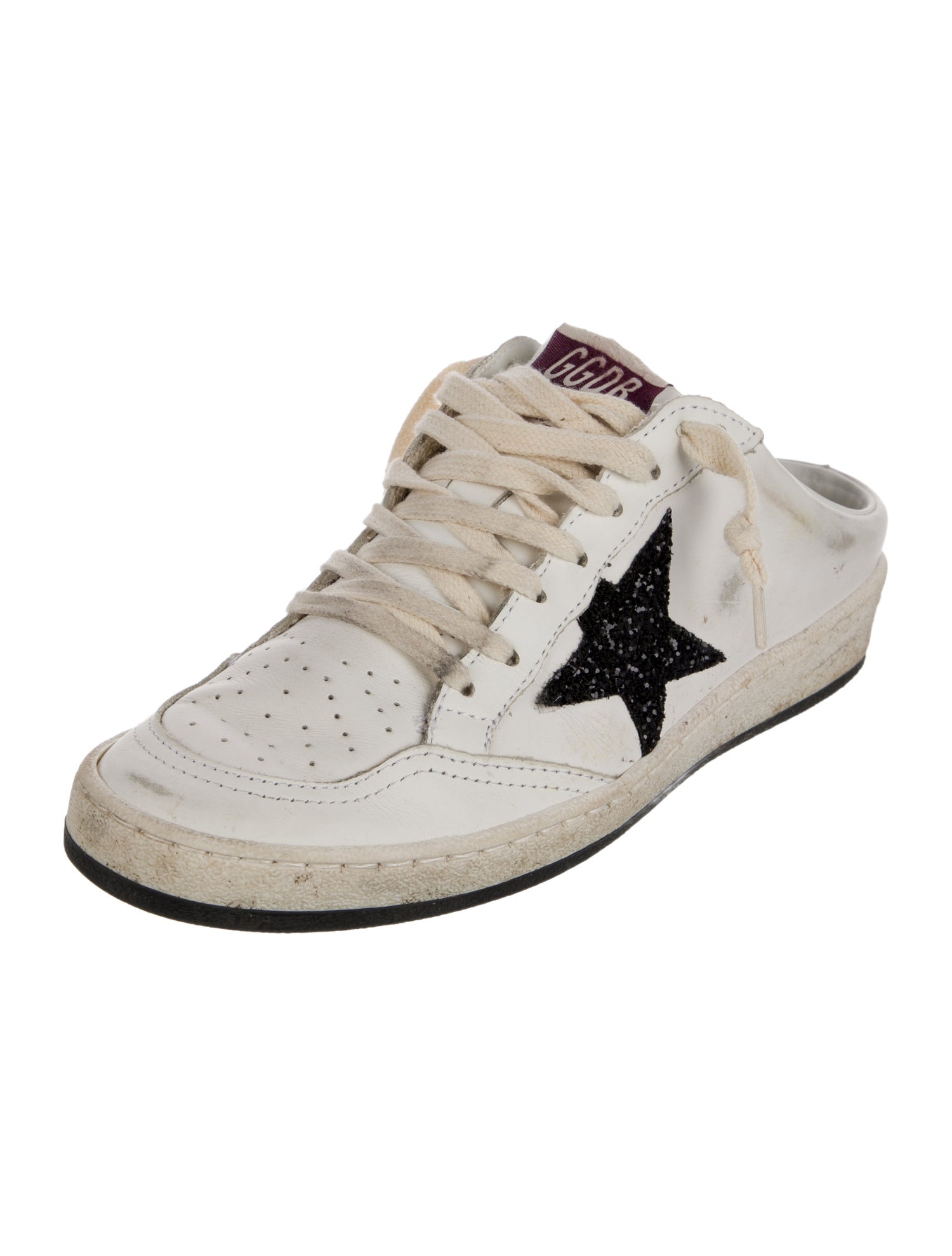 Golden Goose Leather Glitter Accents Mules