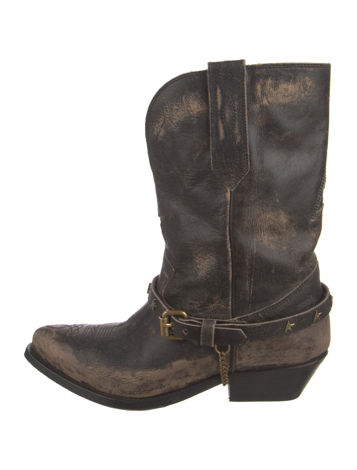 Golden Goose Leather Chain-Link Accents Western Boots