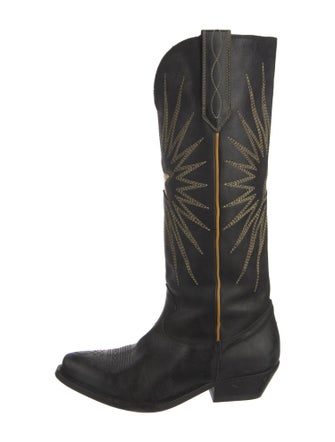 Golden Goose Leather Embroidered Accent Western Boots