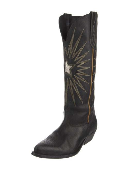 Golden Goose Leather Embroidered Accent Western Boots