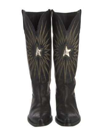 Golden Goose Leather Embroidered Accent Western Boots