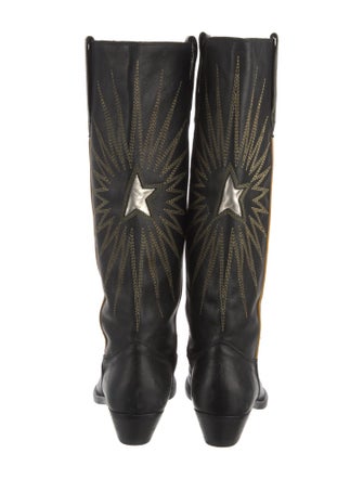 Golden Goose Leather Embroidered Accent Western Boots