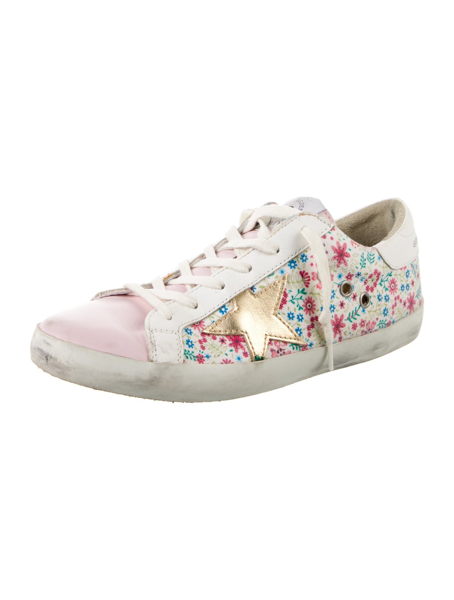 Golden Goose Leather Floral Print Sneakers