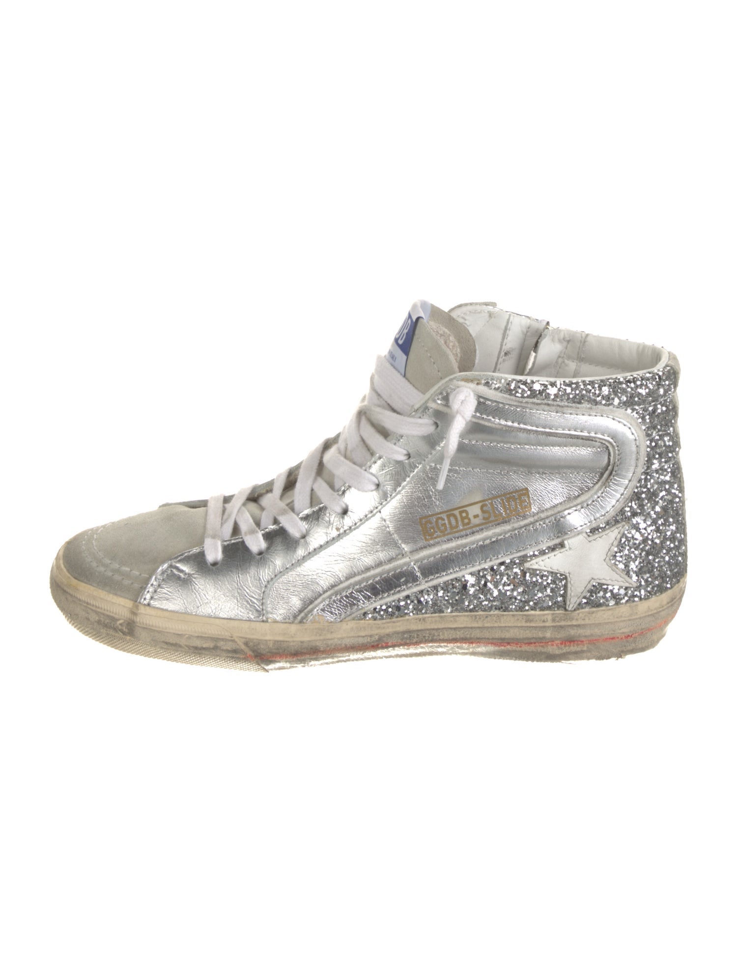 Golden Goose Leather Glitter Accents Wedge Sneakers