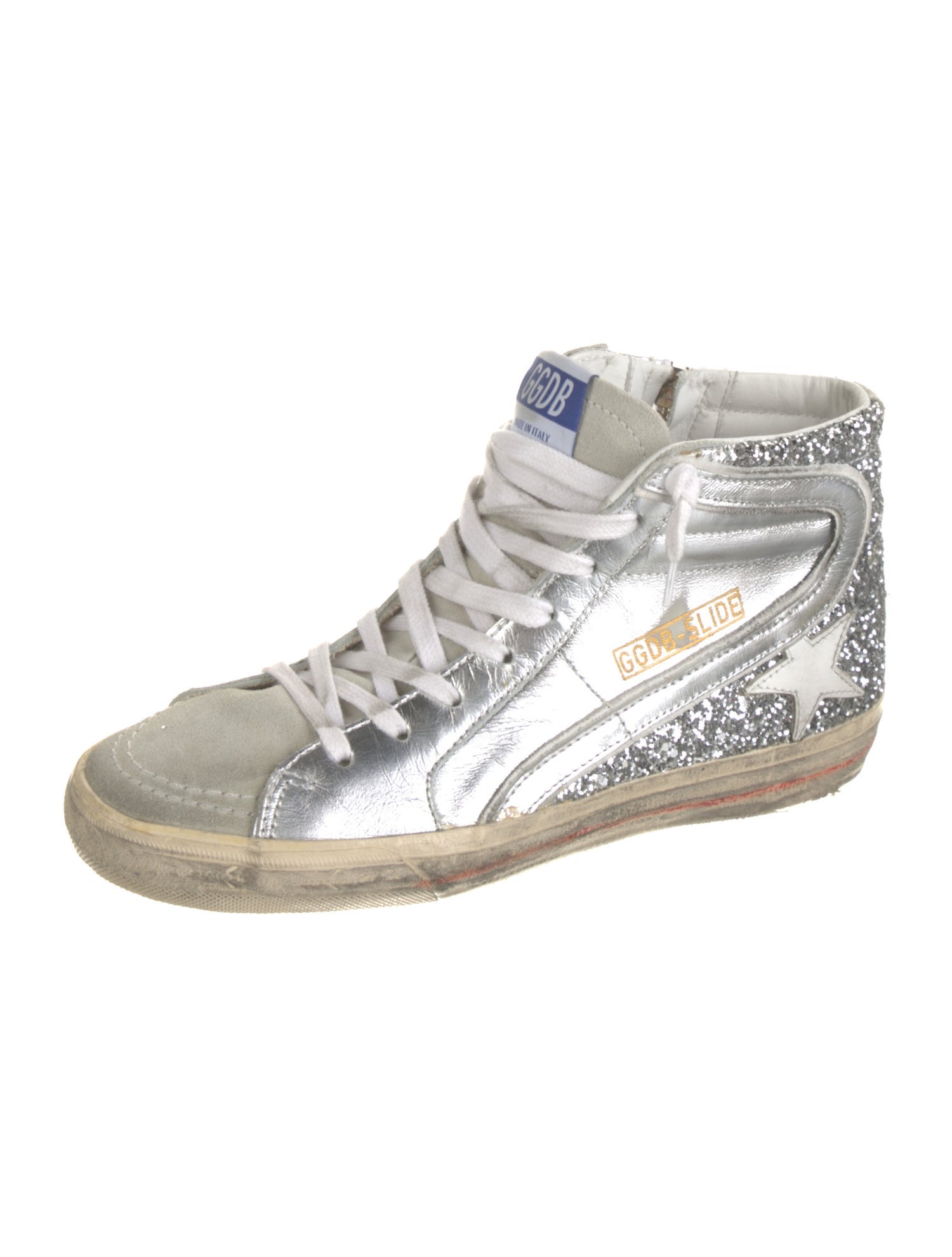 Golden Goose Leather Glitter Accents Wedge Sneakers