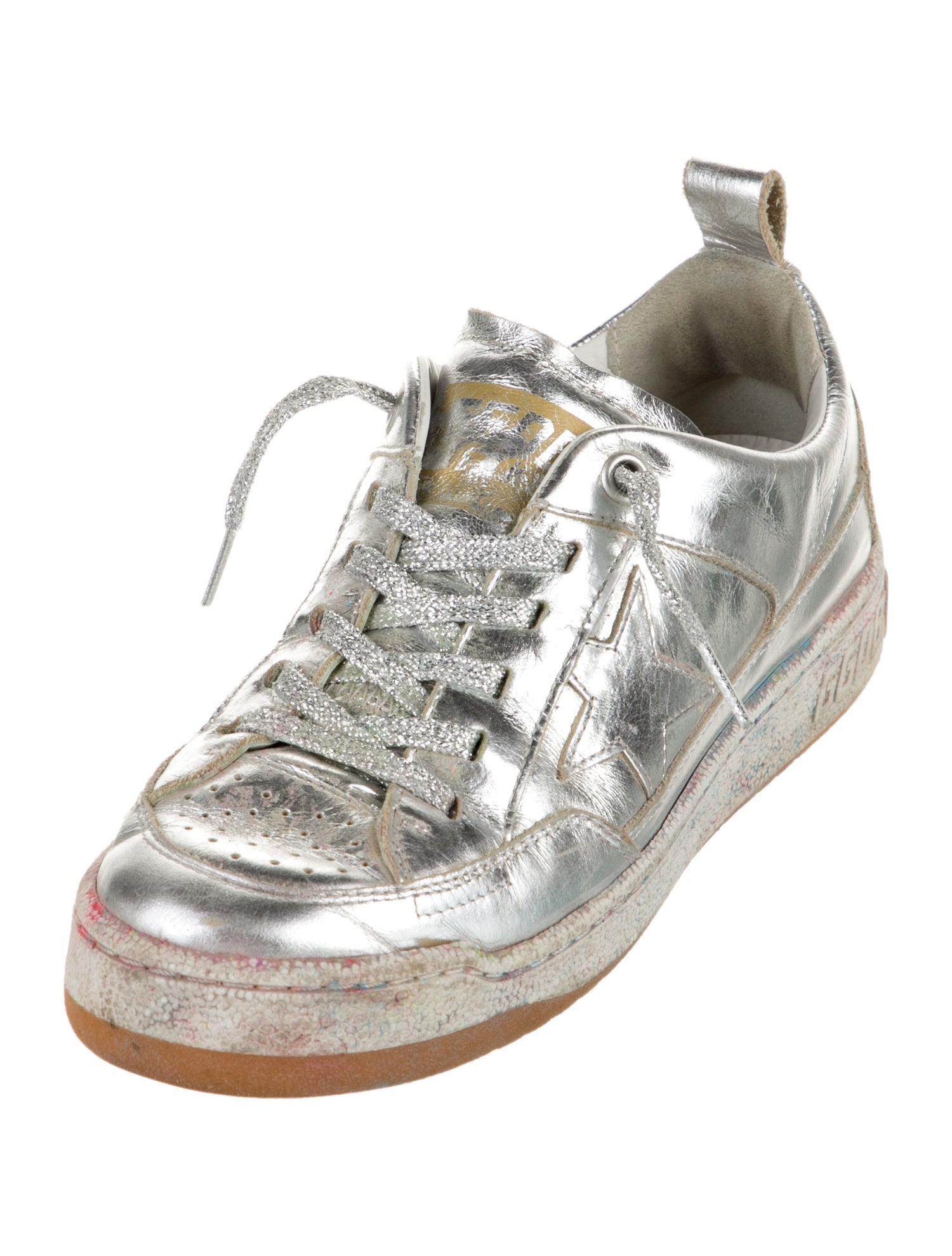 Golden Goose Leather Glitter Accents Sneakers