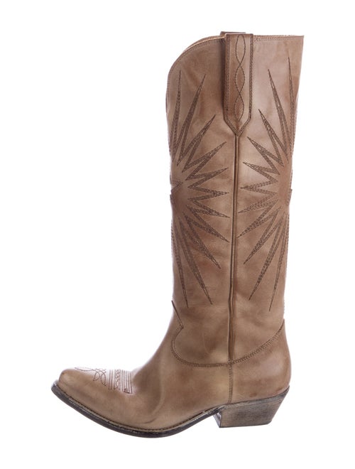 Golden Goose Leather Embroidered Accent Western Boots