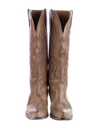 Golden Goose Leather Embroidered Accent Western Boots