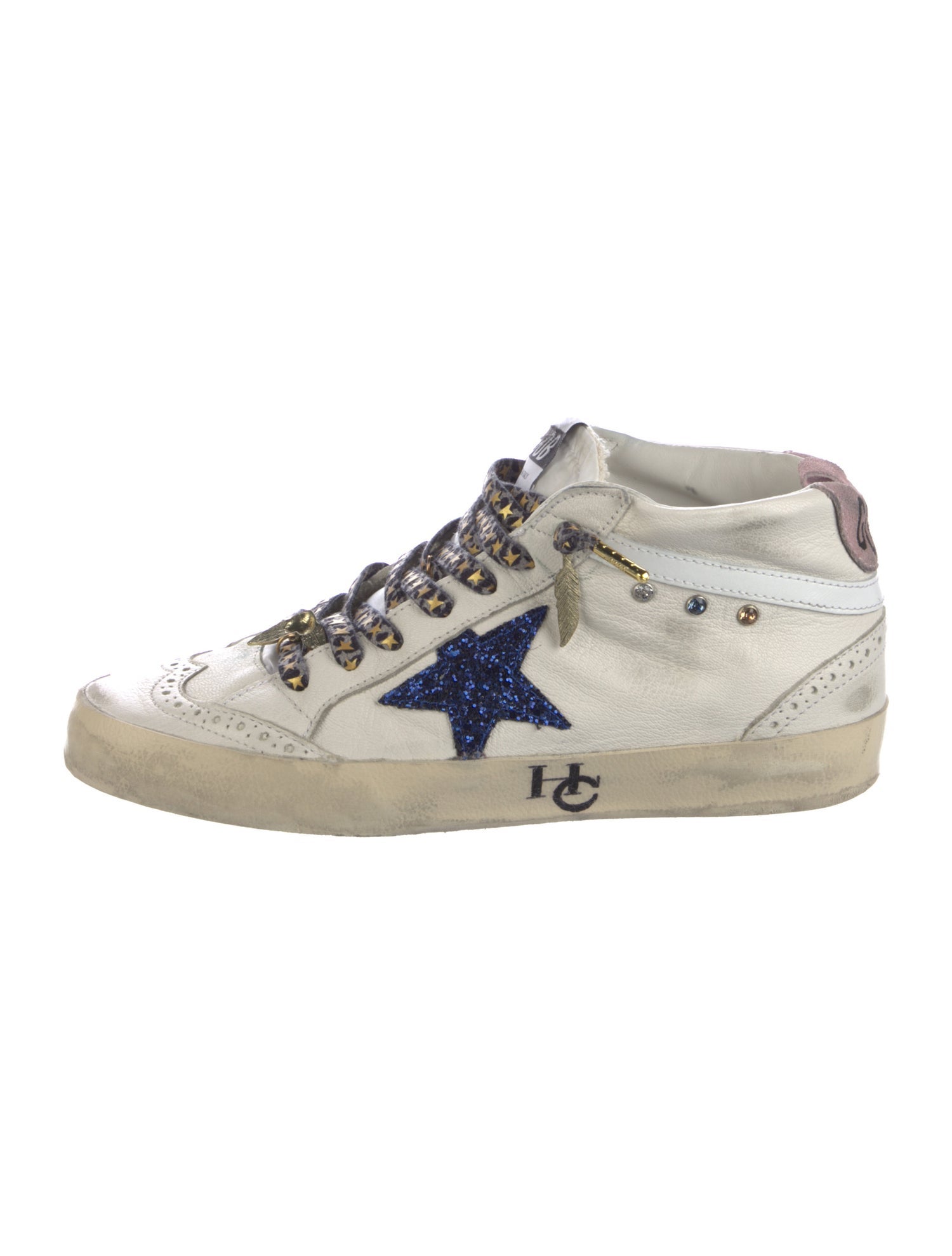 Golden Goose Leather Glitter Accents Sneakers