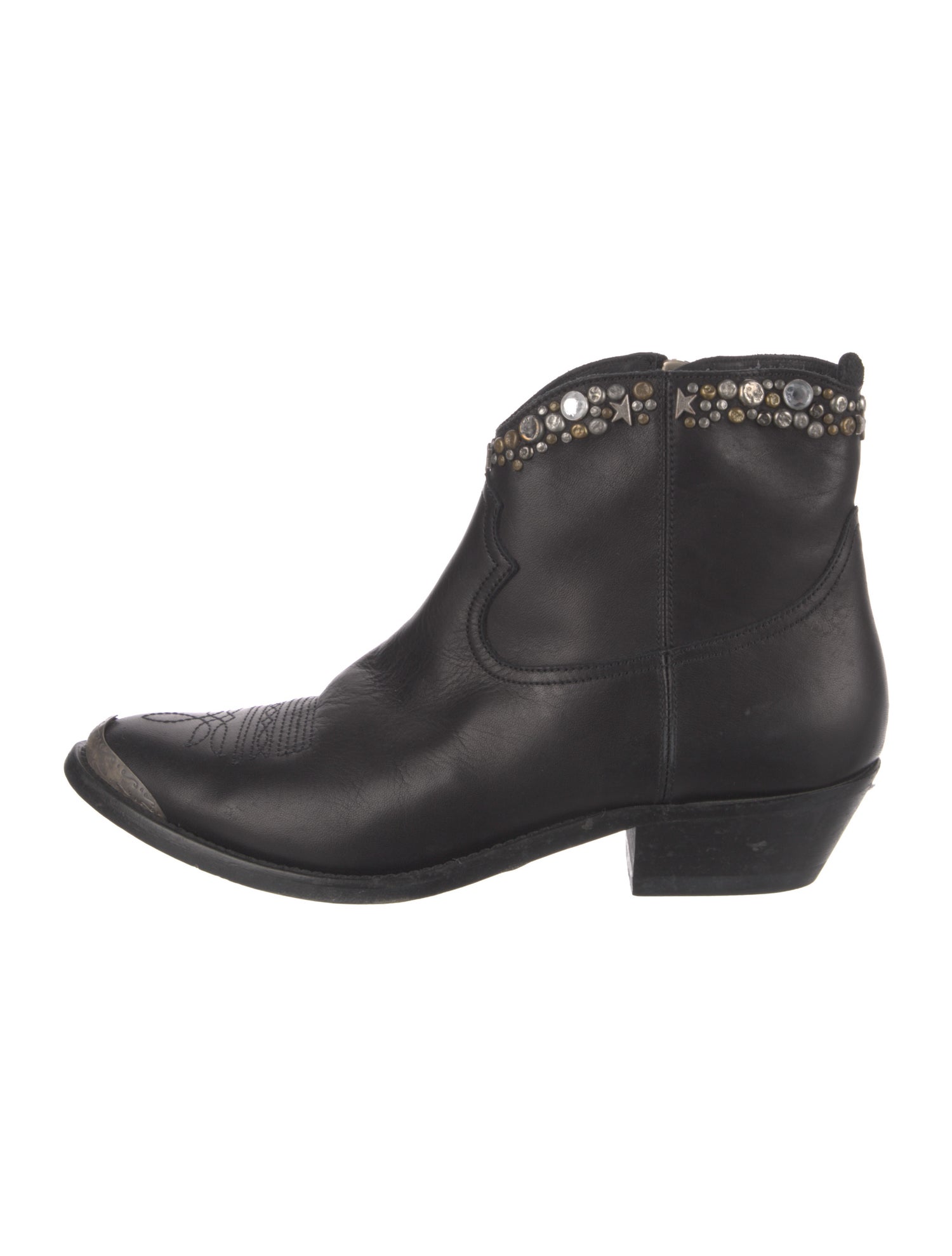 Golden Goose Leather Crystal Embellishments Western Boots