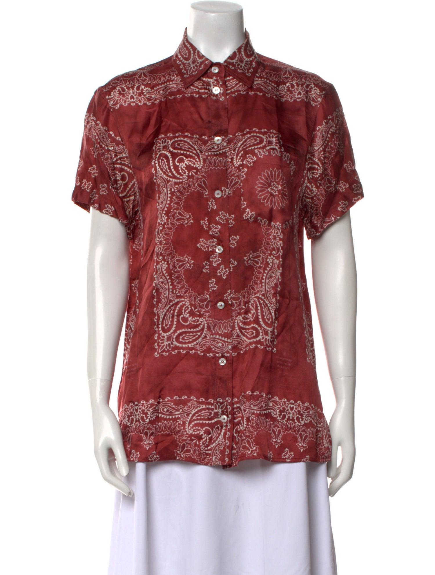 Golden Goose Paisley Print Short Sleeve Button-Up Top