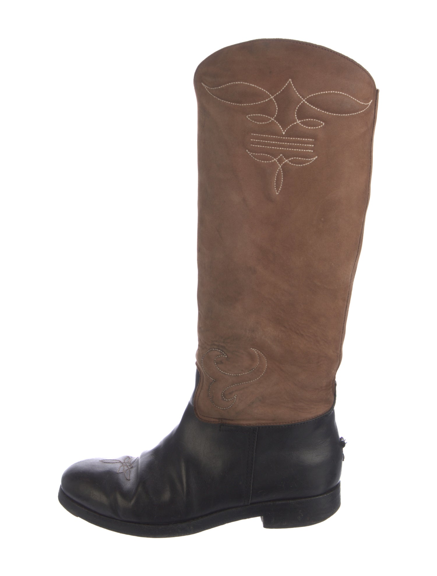 Golden Goose Leather Colorblock Pattern Riding Boots