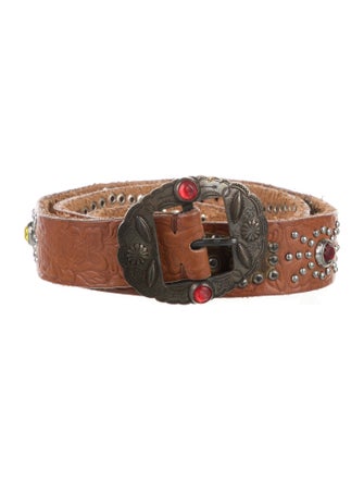 Golden Goose Leather Crystal Embellishments Belt