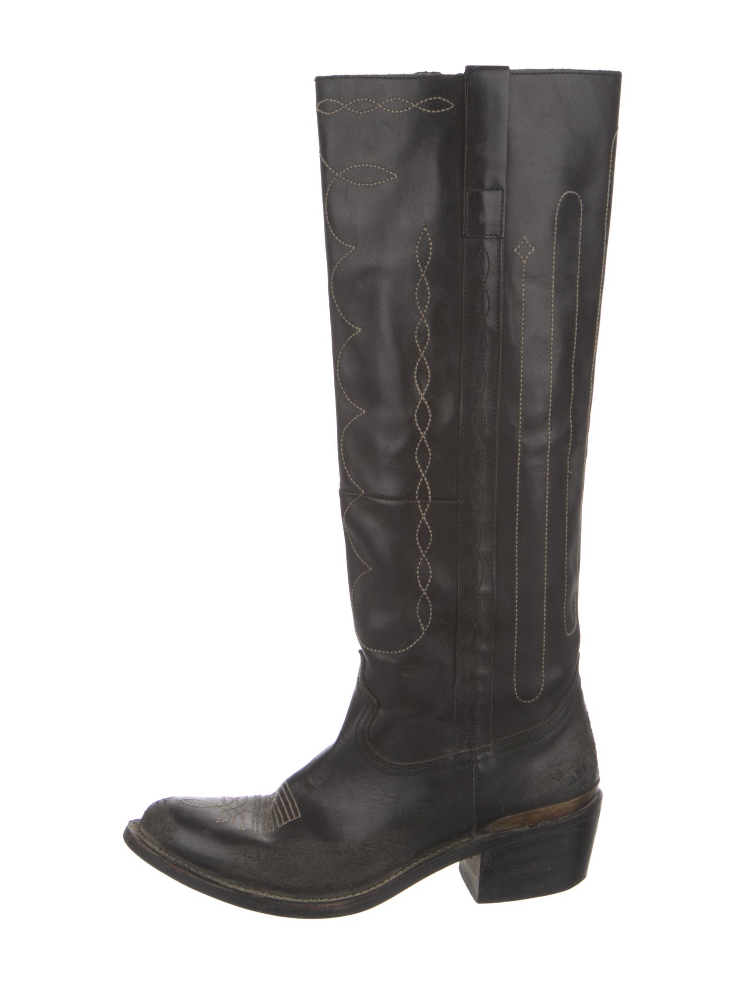 Golden Goose Leather Embroidered Accent Riding Boots